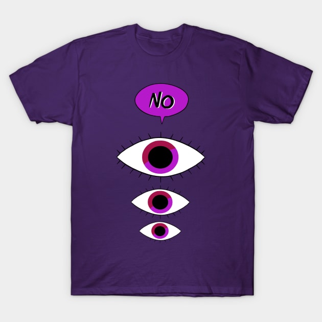 "NO" Eyes (black line art version) T-Shirt by MaiaAlexandraW